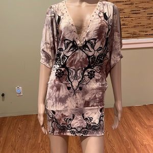 Kimikal Embellished T-shirt With Lace-up Front With Chain Cold Shoulder Style L